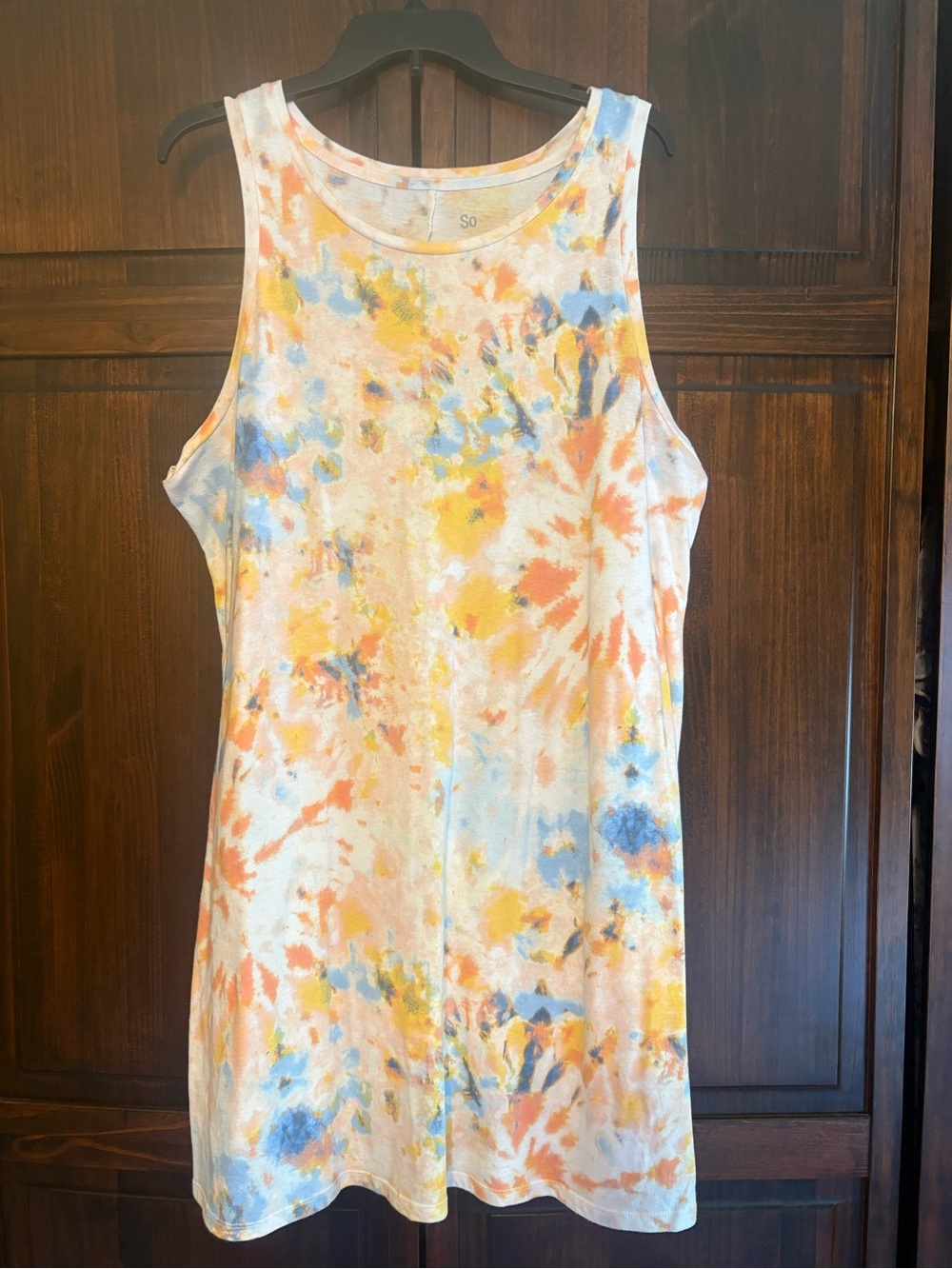 SO Multicolor Tie-Dye Tank Top Dress - Orange, Blue, Yellow